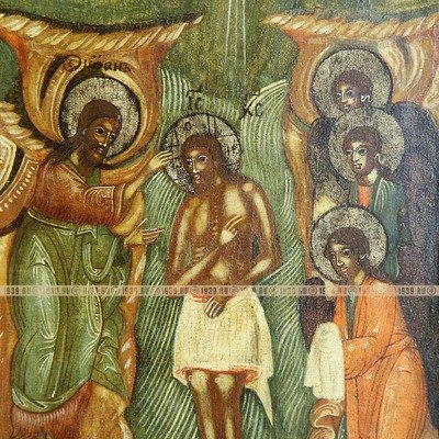 Древняя храмовая икона Богоявление или Крещение Господне. Русский Север 1650-1670 гг.