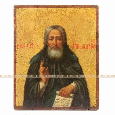Старинная икона святой преподобный Сергий Радонежский чудотворец. Афон, Андреевский скит 1890-1910 год