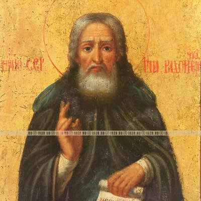 Старинная икона святой преподобный Сергий Радонежский чудотворец. Афон, Андреевский скит 1890-1910 год