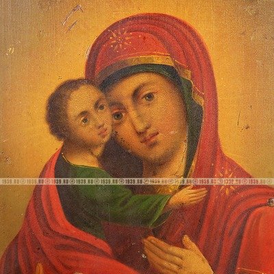 Старинная живописная икона Владимирской Божией Матери. Россия, Санкт-Петербург 1870-1890 год