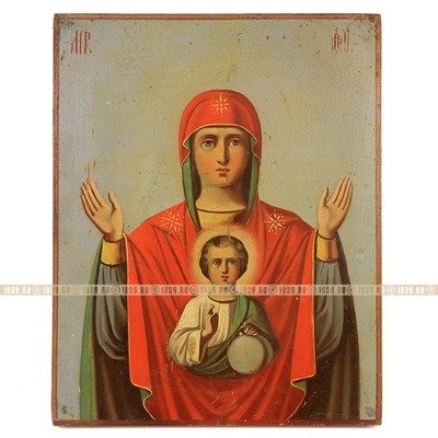 Старинная икона Богородицы Знамение, икона для защиты от зла. Россия 1870-1900 год