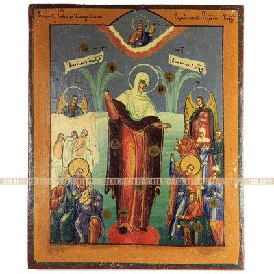 Старинная икона Пресвятой Богородицы Всех Скорбящих Радость С Грошиками. Россия, Санкт-Петербург 1888-1900 год