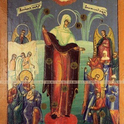 Старинная икона Пресвятой Богородицы Всех Скорбящих Радость С Грошиками. Россия, Санкт-Петербург 1888-1900 год