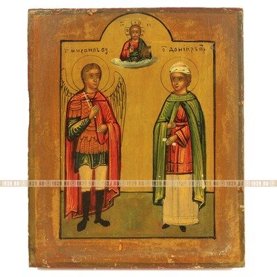 Старинная икона святой Архангел Михаил и святой Великий пророк Даниил, в комплекте старинный киот. Россия 1870-1900 год