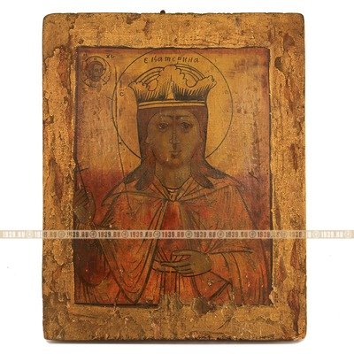 Старинная православная икона святая Екатерина Александрийская. Россия 1850-1880 год