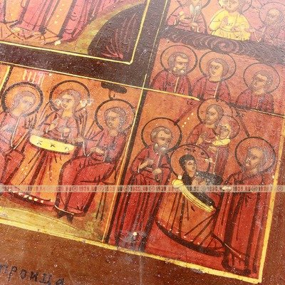 Старинная живописная икона Воскресение Христово и Двунадесятые Праздники. Россия 1860-1890 год