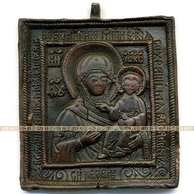 Старинная иконка образок 18 века Смоленская Икона Божьей Матери с молитвой.
