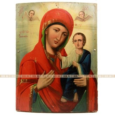 Старинная икона Богородицы Тихвинская, живописная икона. Россия, Курская губерния 1870-1890 год