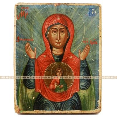 Старинная икона Божией Матери Знамение. Россия 1860-1890 год