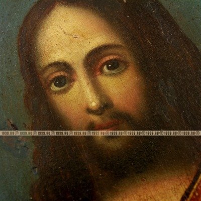 Старинная икона Спасителя «Спас Державный», икона в стиле позднего барокко. Россия 1850-1880 год