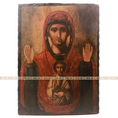 Старинная живописная икона Божией Матери Знамение. Россия 1870-1900 год