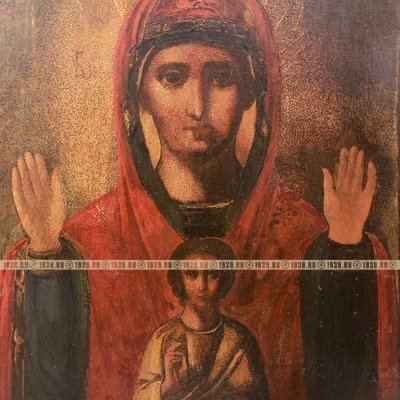Старинная живописная икона Божией Матери Знамение. Россия 1870-1900 год