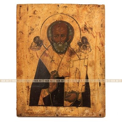 Старинная деревянная икона Николай Чудотворец. Россия 1870-1900 год