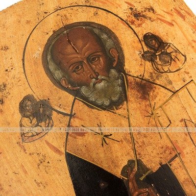 Старинная деревянная икона Николай Чудотворец. Россия 1870-1900 год