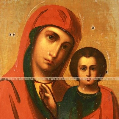 Старинная живописная Казанская икона Божией Матери. Россия 1880-1900 год