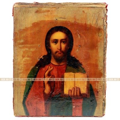 Старинная икона Спасителя, образ Спас Вседержитель. Россия 1890-1900 год
