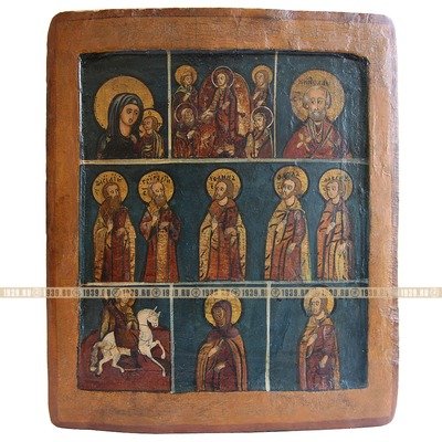 Старинная старообрядческая икона Трехрядница или икона Неделька. Россия 1790-1810 гг.