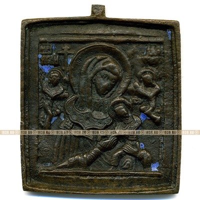 Старинная иконка образок 19 века Божья матерь Страстная. Эмаль.