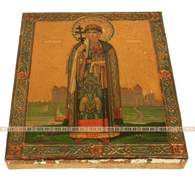 Старинная намоленная печатная икона Святая равноапостольная княгиня Ольга, копия иконы Васнецова. Россия, Москва 1897 год