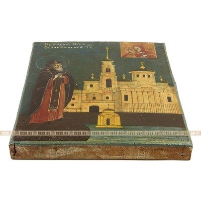 Старинная паломническая икона в оригинальном киоте святой преподобный Нил Столобенский. Россия, Нилова пустынь 1870-1890 год