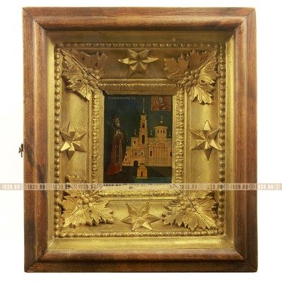 Старинная паломническая икона в оригинальном киоте святой преподобный Нил Столобенский. Россия, Нилова пустынь 1870-1890 год