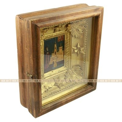 Старинная паломническая икона в оригинальном киоте святой преподобный Нил Столобенский. Россия, Нилова пустынь 1870-1890 год