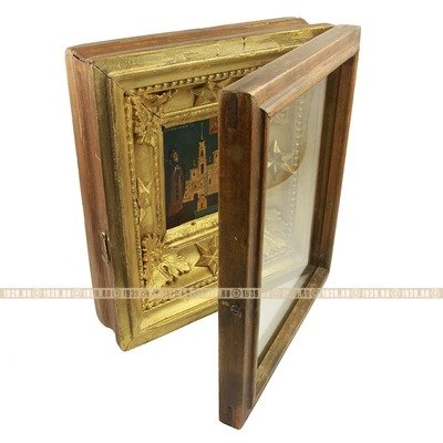 Старинная паломническая икона в оригинальном киоте святой преподобный Нил Столобенский. Россия, Нилова пустынь 1870-1890 год