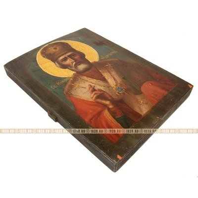 Старинная писаная деревянная икона святитель Николай Чудотворец. Россия 1870-1890 год