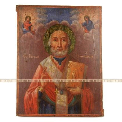 Старинная писаная икона святой Николай Чудотворец Молящийся за нас. Россия 1860-1900 год