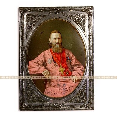 Старинная икона-портрет святой праведный Иоанн (Иван) Кронштадтский. Россия, Москва 1899-1910 год