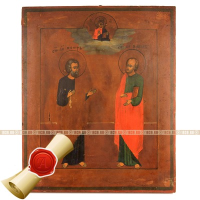 Старинная икона святые апостолы Петр и Павел. Россия 1880-1900 год