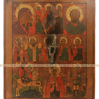 Старинная северная старообрядческая икона Трехрядница или икона Неделька. Россия, Север 1790-1800 год