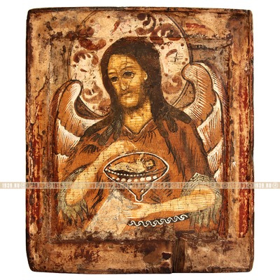 Старинная икона Святой Иоанн Предтеча Ангел Пустыни. Русский Север 1695-1730 год