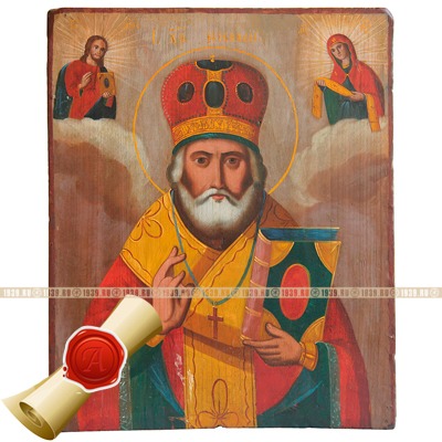 Старинная икона Святой Николай Чудотворец «в шапочке» или «Николай Зимний». Россия 1870-1880 год