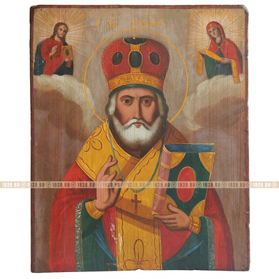 Старинная икона Святой Николай Чудотворец «в шапочке» или «Николай Зимний». Россия 1870-1880 год