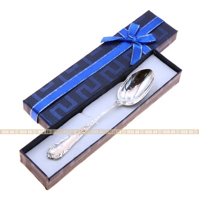 Антикварная серебряная ложечка на счастье или подарок на первый зубик, в синей коробочке №2. Франция, Париж 1897 год