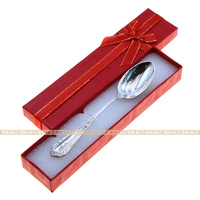 Антикварная серебряная ложечка на счастье или подарок на первый зубик, в красной коробочке №4. Франция, Париж 1897 год