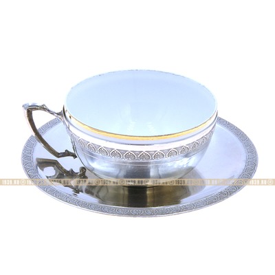 Старинная кофейная чашка из серебра в комплекте с серебряным блюдцем, кофейная пара №2. Подарок руководителю и кофеману. Португалия, Лиссабон 1885-1914 год