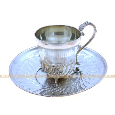 Старинная кофейная чашка из стерлингового серебра в комплекте с серебряным блюдцем, серебряная кофейная пара №2. Подарок руководителю и ценителю кофе. Франция, Париж 1870-1890 год