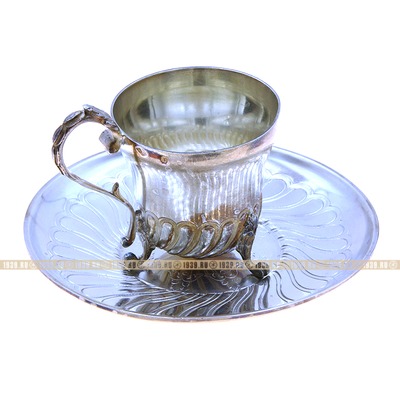Старинная кофейная чашка из стерлингового серебра в комплекте с серебряным блюдцем, серебряная кофейная пара №3. Подарок руководителю и ценителю кофе. Франция, Париж 1870-1890 год