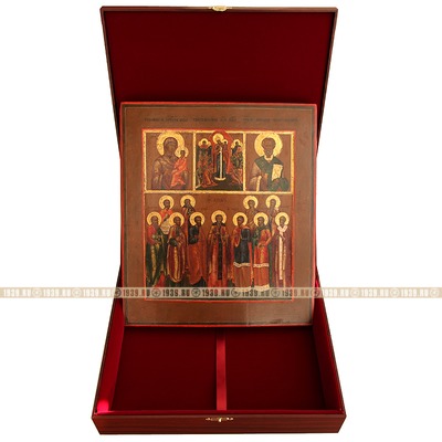 Старинная многочастная семейная икона с избранными святыми покровителями. Россия, Гуслицы 1860-1880 гг.