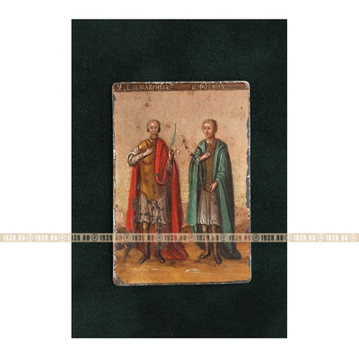 Старинная икона на 6 марта небесных покровителей Святой Мученик Маврикий и с ним святой воин Фотина. Россия 1870-1890 год