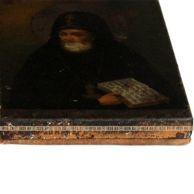 Старинная икона Святой Митрофан Воронежский Чудотворец с открытой книгой. Россия, Москва 1890-1910 год