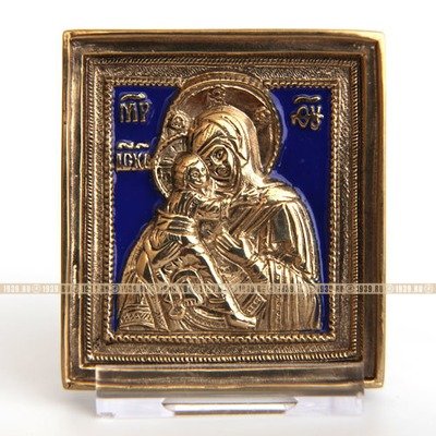 Современная литая православная иконка Владимирская Икона Божьей Матери. Эмаль.