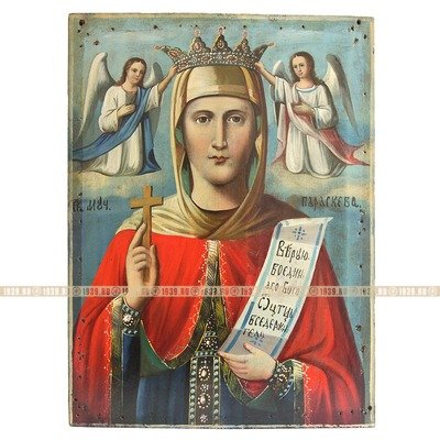 Старинная женская икона Святая Параскева Пятница «бабья заступница и покровительница торговли». Россия XIX век.