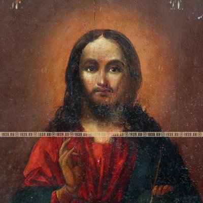 Старинная Венчальная пара икон в подарочном кейсе. Иконы Господа Вседержителя и Божьей Матери 