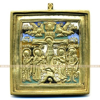Образок. 19 век. Распятие Христово с предстоящими. Эмаль. 