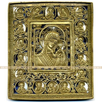 Старинная Икона 19 века Казанская икона Божией Матери с эмалью.