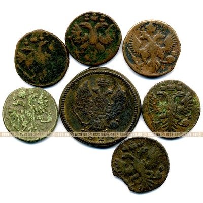 Небольшая коллекция из 22 старинных медных монет. Россия XVIII век.