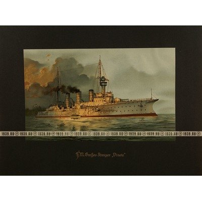Цветная литогравюра. Германия 1914-20 гг. Большой крейсер 